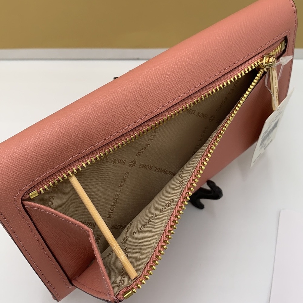 MICHAEL KORS JET SET TRAVEL LARGE TRIFOLD WALLET SUNSET ROSE COLOR - Picture 8 of 14